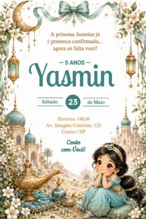 Convite de Aniversário Princesa Jasmine Mágico para Editar