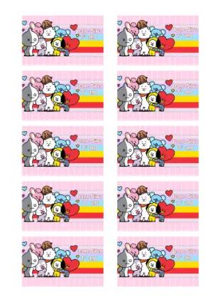 Etiqueta BT21 Editável para Material Escolar e Festa Infantil