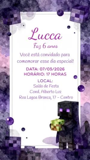 Convite Digital Aniversário Minecraft Enderman Editável