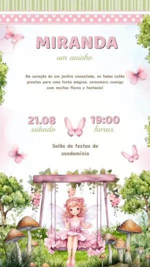 Convite Digital Aniversário Fada Aquarela para Editar