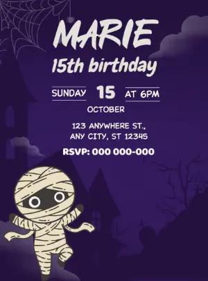 Spooky Mummy Halloween Birthday Party Invite - Digital Template