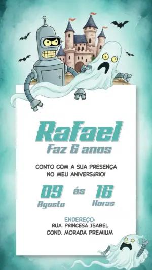 Convite Aniversário Futurama Halloween com Bender para Editar