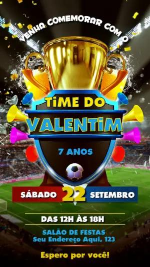 Convite de Aniversário Futebol Campeão com Troféu para Editar
