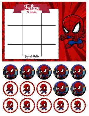Jogo da Velha Herói Aranha: Lembrancinha de Aniversário Editável