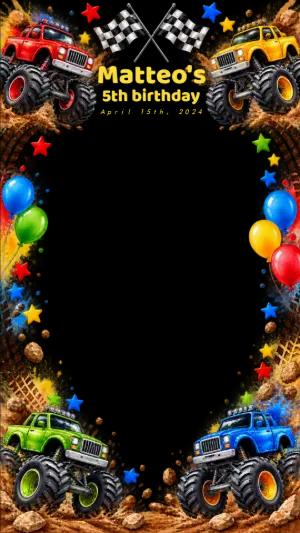 Editable Monster Truck Birthday Photo Frame Template