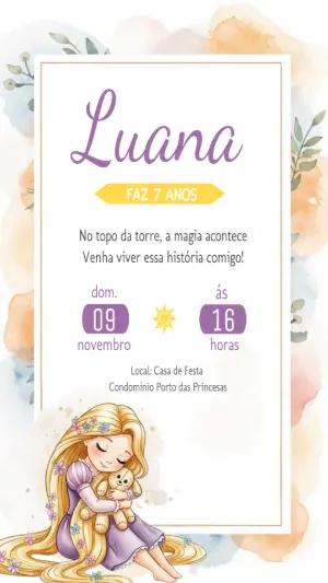 Convite Aniversário Rapunzel Princesa para Editar Online