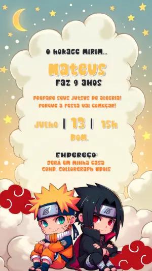 Convite de Aniversário Naruto com Personagens para Editar Online