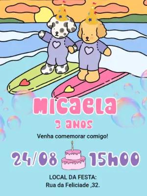 Convite de Aniversário Cachorrinhos Surfistas Editável Online