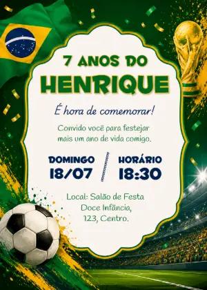 Convite de Aniversário Futebol Brasil Editável