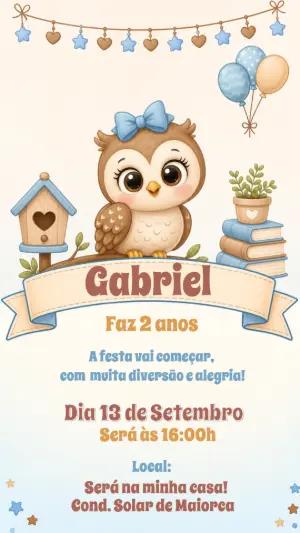 Convite de Aniversário Corujinha Fofa Modelo Editável