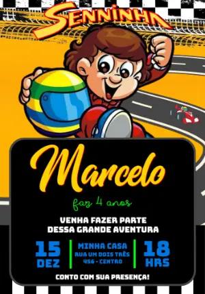 Convite de Aniversário Senninha Corrida Modelo Digital Editável