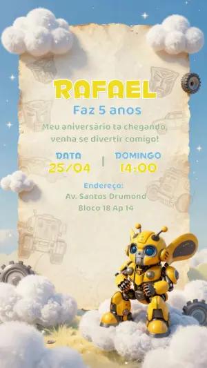Convite de Aniversário Bumblebee Fofo 3D para Editar