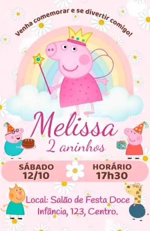 Convite Digital Peppa Pig Fada para Aniversário Infantil Editável