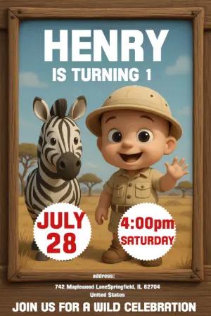 Safari Birthday Invitation with Cute Animals to Edit Online