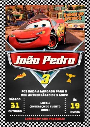 Convite de Aniversário Carros Relâmpago McQueen Editável