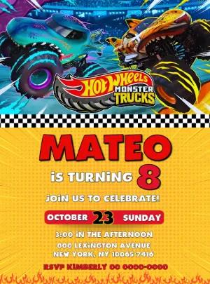 Hot Wheels Monster Trucks Birthday Invitation to Edit Online