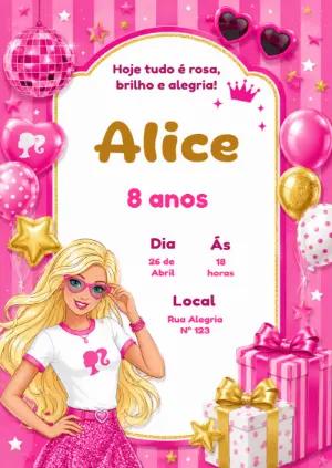 Convite de Aniversário Barbie Fashion Editável