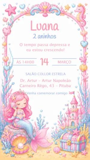 Convite de Aniversário Sereia Fofa Rosa e Azul para Editar