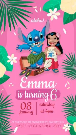 Editable Lilo & Stitch Birthday Invitation for Girls