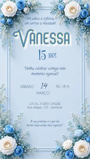 Convite 15 Anos Floral Azul Editável