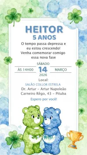Convite de Aniversário Infantil Ursinhos Aquarela para Editar