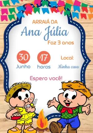 Convite Festa Junina Magali e Cebolinha para Editar Online