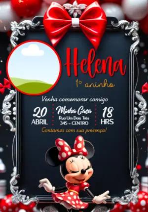 Convite de Aniversário Minnie Vermelha com Foto Editável