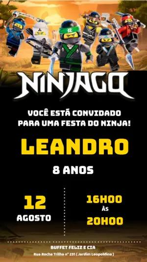 Convite de Aniversário Ninjago com Personagens LEGO para Editar