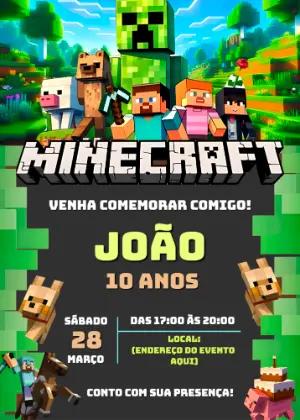 Convite Digital Minecraft: Modelo Editável para Festa Infantil