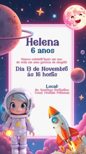 Convite de Aniversário Astronauta Menina para Editar Online
