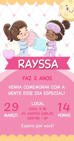Convite Digital Festa do Pijama Infantil Rosa para Editar