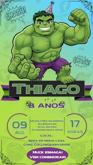 Convite Digital Aniversário Infantil do Hulk Editável