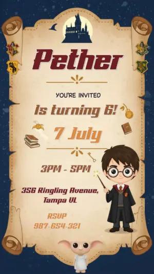 Magical Wizard Harry Potter Birthday Invitation Editable Template