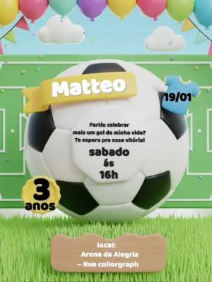 Convite de Aniversário Futebol 3D Infantil para Editar Online