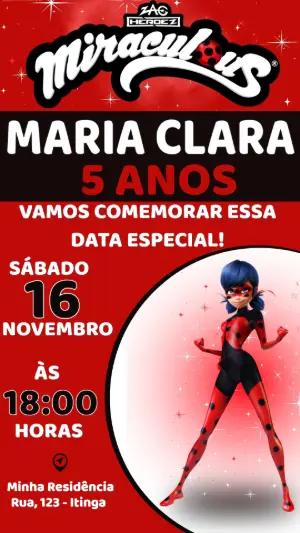 Convite Animado Miraculous Ladybug: Aniversário para Editar