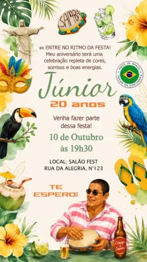 Convite Aniversário Zeca Pagodinho Brasilidade Editável