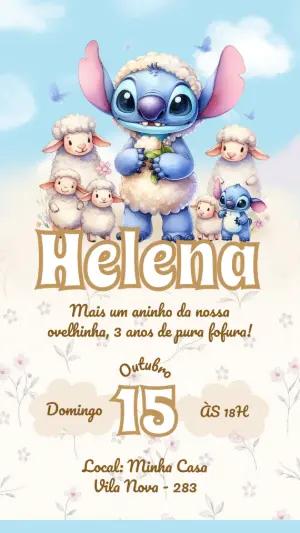 Convite Aniversário Stitch Ovelhinha Fofo para Editar