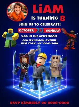 Editable Roblox Birthday Invitation for a Gaming Party