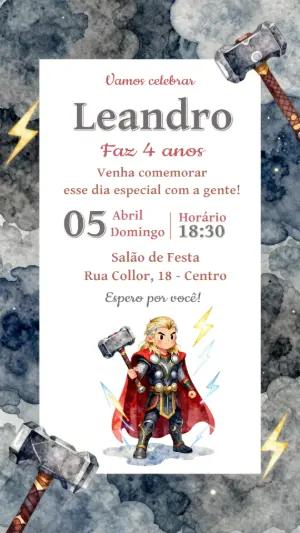 Convite de Aniversário Thor Infantil para Editar Online