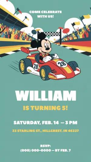 Mickey Mouse Racing Birthday Invitation Editable Template