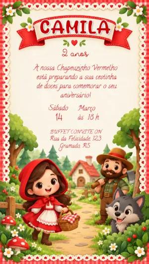 Convite de Aniversário Chapeuzinho Vermelho Editável