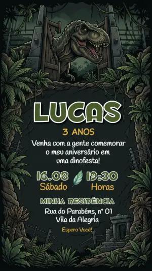 Convite de Aniversário Dinossauro Jurassic Editável