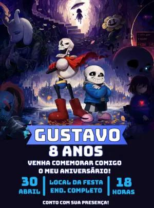Convite de Aniversário Undertale Estilo Game para Editar