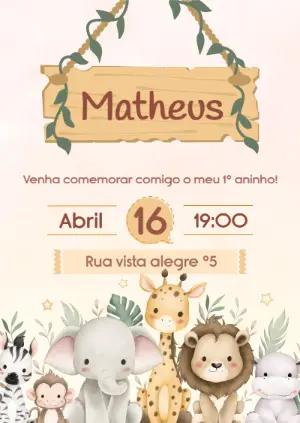 Convite de Aniversário Safari Baby Fofo para Editar