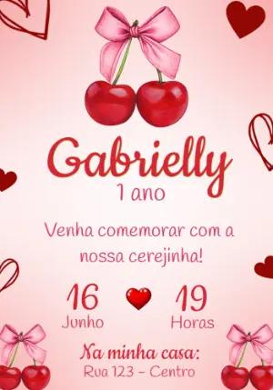 Convite de Aniversário Cerejinha Rosa | Modelo Editável