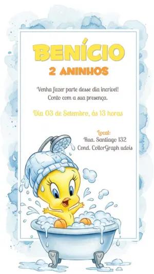 Convite Aniversário Baby Looney Tunes Piu Piu para Editar