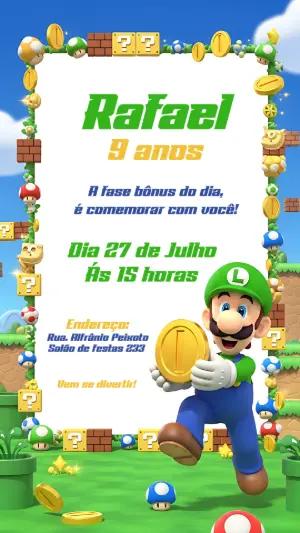 Convite de Aniversário Luigi do Super Mario para Editar Online