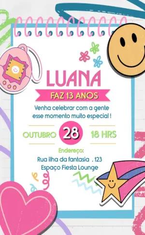 Convite de Aniversário Anos 2000 Y2K Colorido para Editar