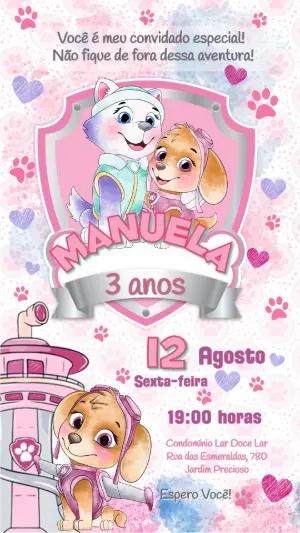 Convite Digital Patrulha Canina Menina Rosa Editável Online