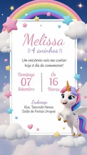 Convite de Aniversário Unicórnio Mágico para Editar Online